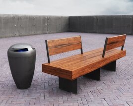 Modern Outdoor Bench and Bin 3Dモデル