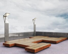 Modern Outdoor Benches and Lamps 3D model
