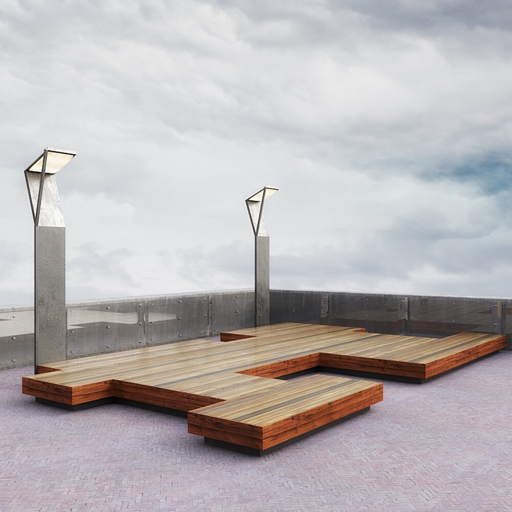 Modern Outdoor Benches and Lamps Modello 3D