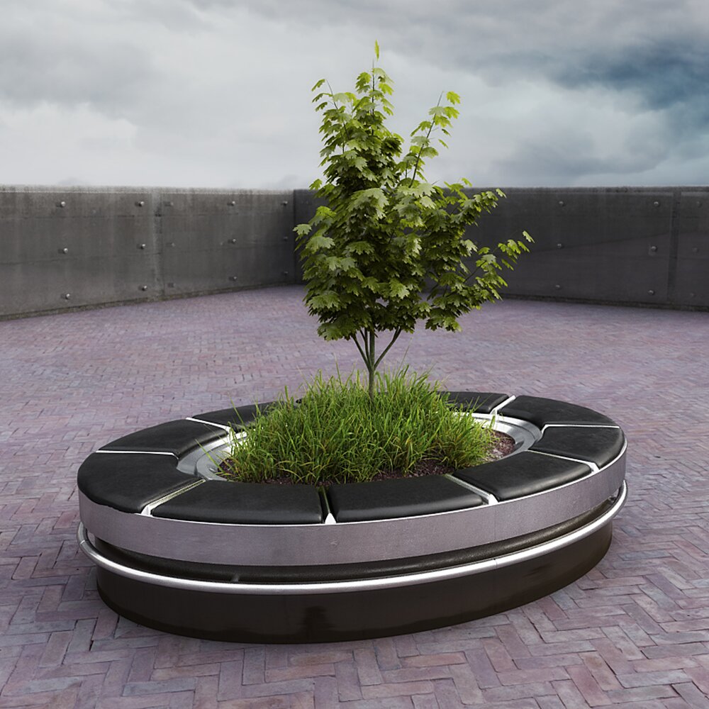 Modern Circular Planter Bench 3Dモデル