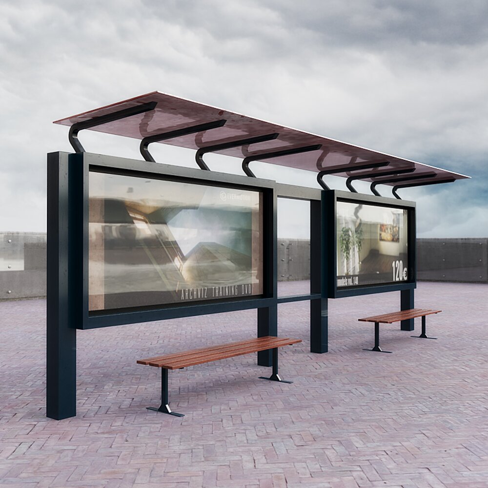 Modern Bus Stop Shelter Design 3D модель