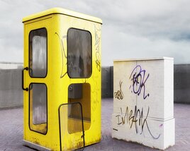 Vintage Yellow Phone Booth 3D 모델 