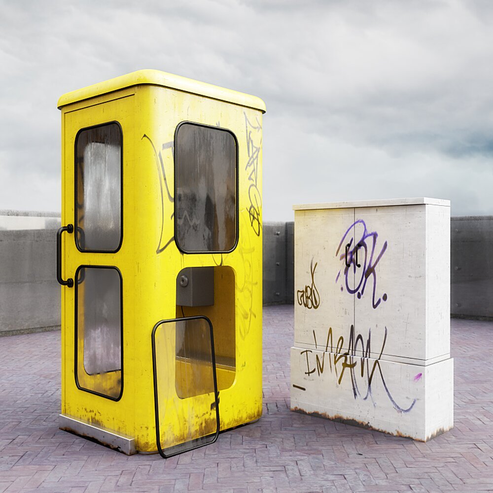 Vintage Yellow Phone Booth 3D model
