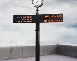 Digital Information Signpost with Clock 3D 모델 