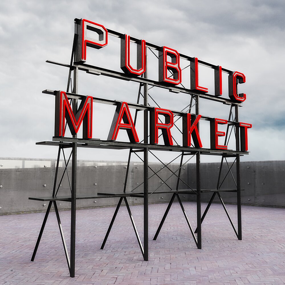 Public Market Signage Modelo 3d