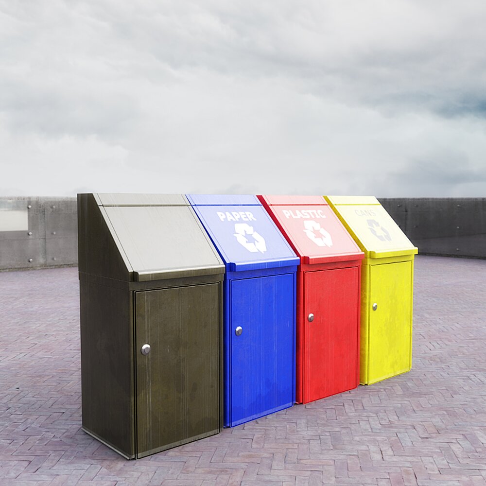 Colorful Recycling Bins Modello 3D