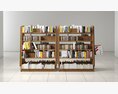 Wooden Bookshelf with Assorted Books 3D 모델 