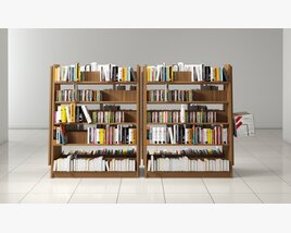Wooden Bookshelf with Assorted Books Modello 3D