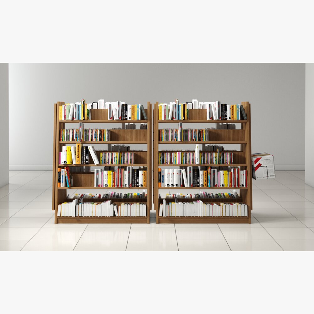 Wooden Bookshelf with Assorted Books 3D-Modell