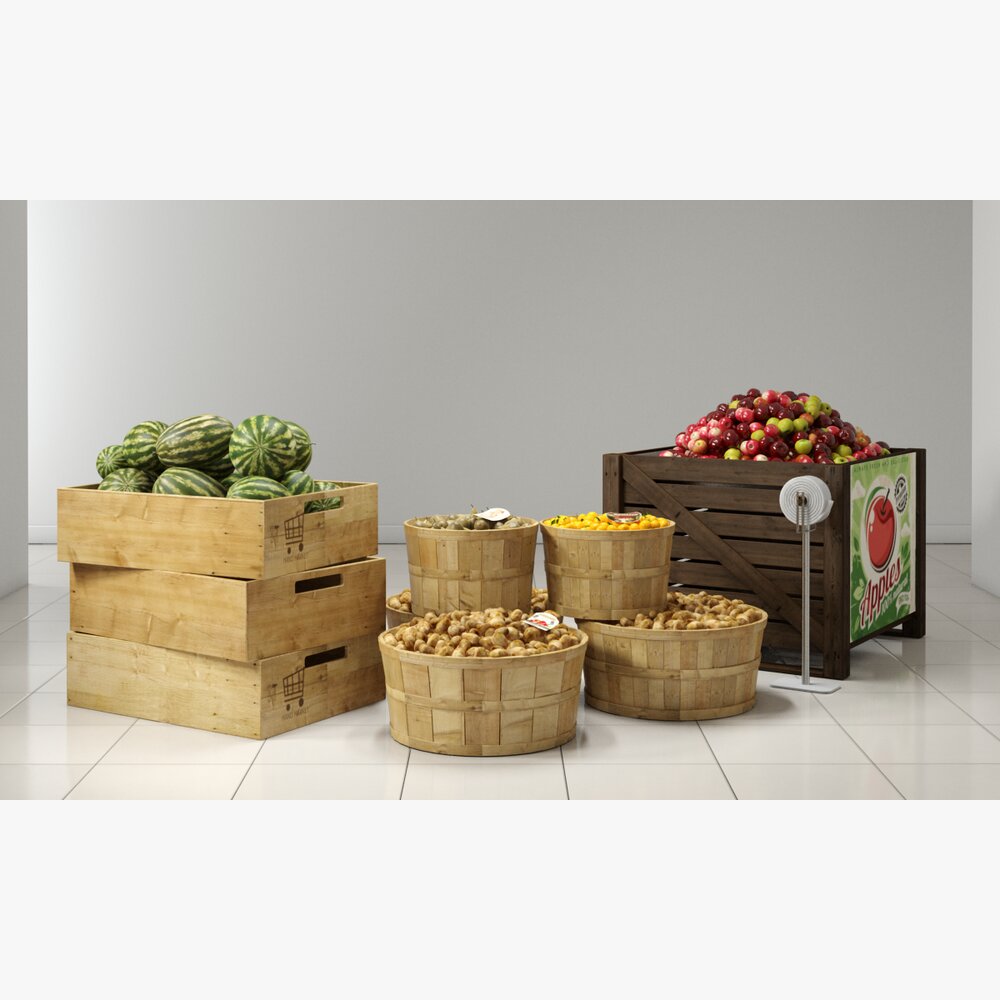 Assorted Fruit and Vegetable Crates 3D 모델 