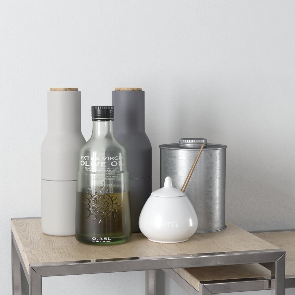 Modern Kitchen Containers and Olive Oil Bottle Modello 3D