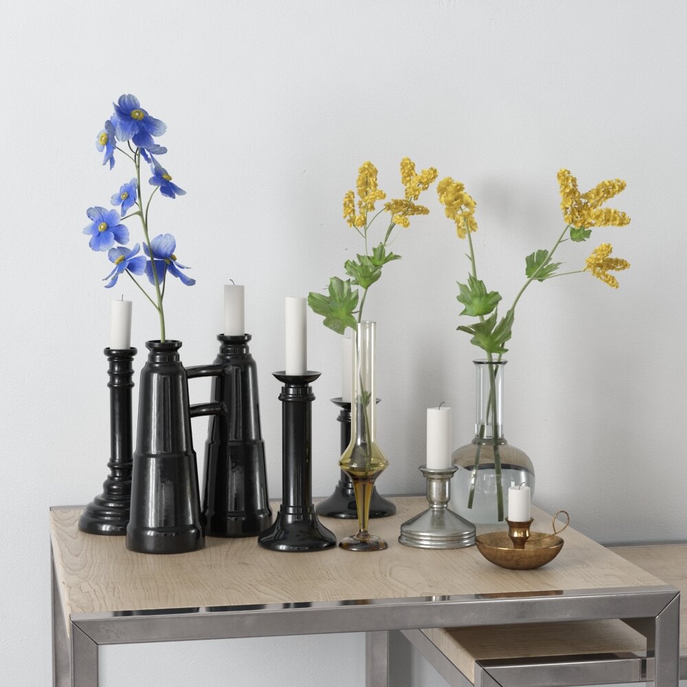 Assorted Vases with Flowers and Candles 3D 모델 
