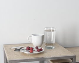 Coffee Cup and Water Glass on Table 3D 모델 