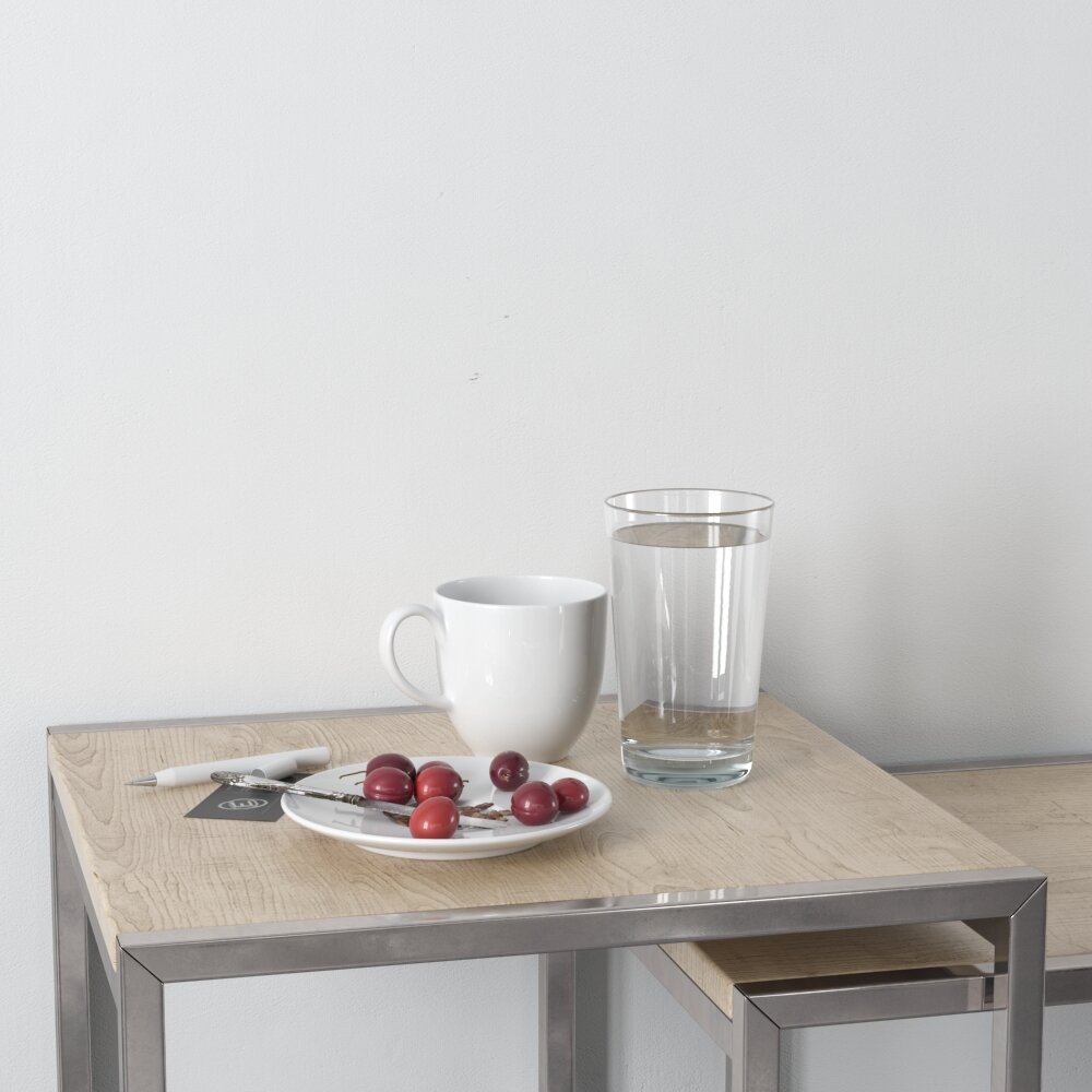 Coffee Cup and Water Glass on Table Modèle 3d