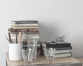 Stack of Books and Glassware on Shelf 3D 모델 