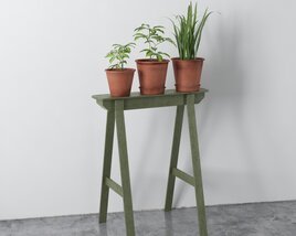 Green Plant Stand with Potted Plants Modelo 3d
