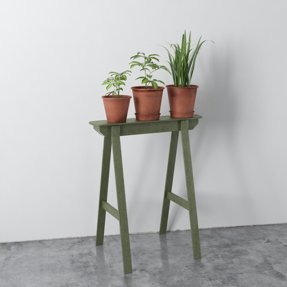 Green Plant Stand with Potted Plants Modelo 3d