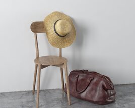Chair with Hat and Leather Bag Modello 3D