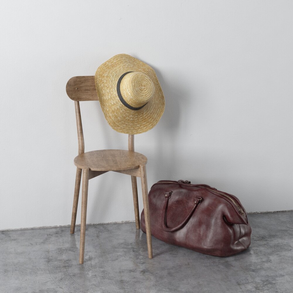 Chair with Hat and Leather Bag Modello 3D