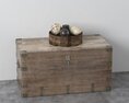 Vintage Wooden Trunk with Decorative Vases 3D-Modell