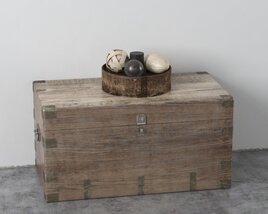 Vintage Wooden Trunk with Decorative Vases Modelo 3D