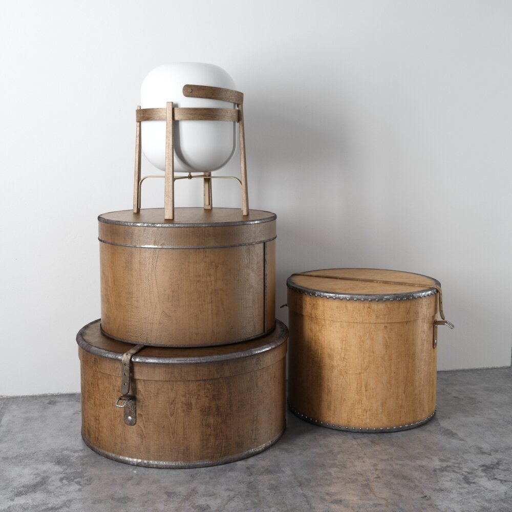 Vintage Hat Boxes with Chair 3d model