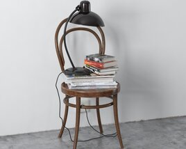 Vintage Chair with Books and Lamp 3D 모델 