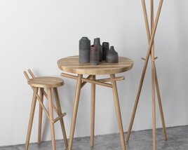 Modern Wooden Side Table and Stool Set 3Dモデル