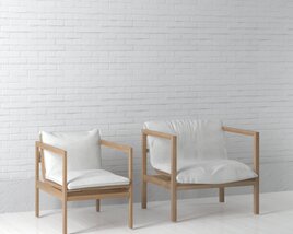 Modern Wooden Armchairs with Cushions 3D model