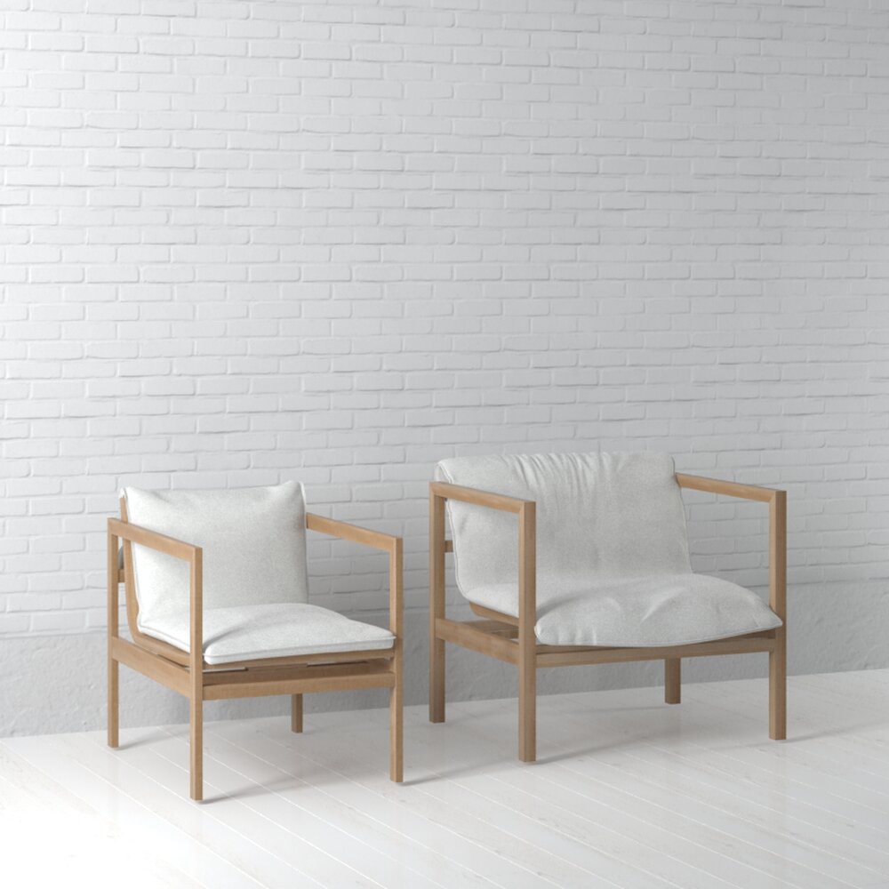 Modern Wooden Armchairs with Cushions 3D 모델 