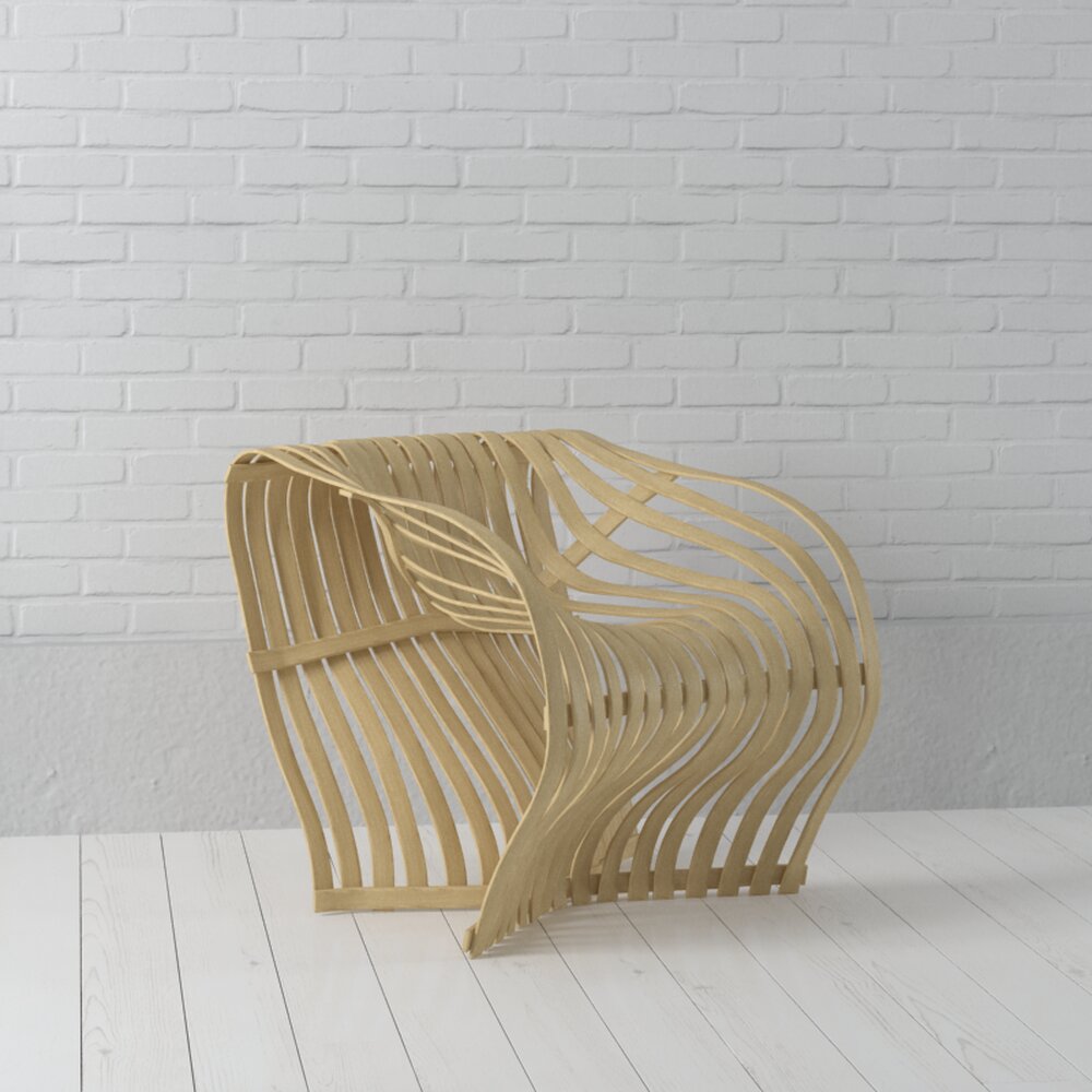 Modern Wooden Slat Chair Modello 3D