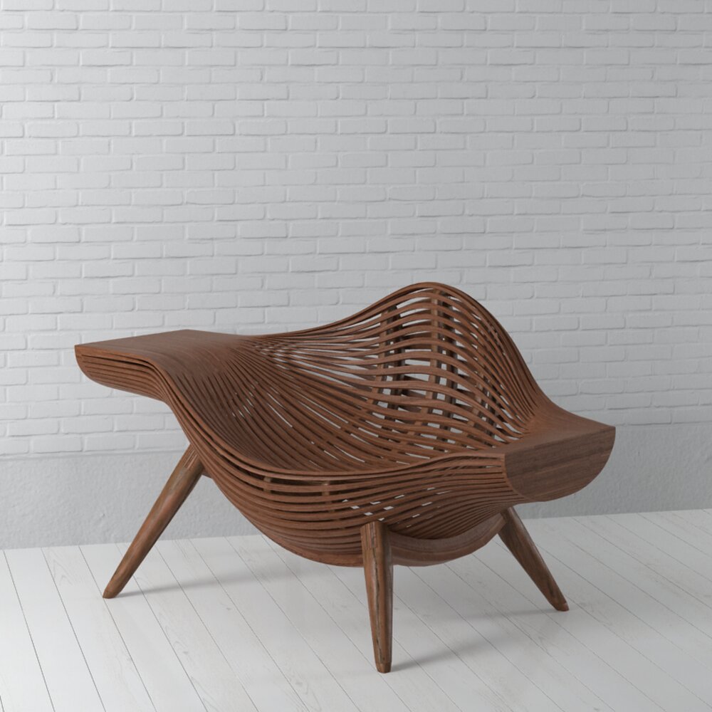 Modern Wooden Lounge Chair 03 3D model