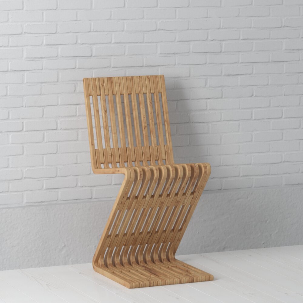 Modern Wooden Slat Chair 02 3D模型