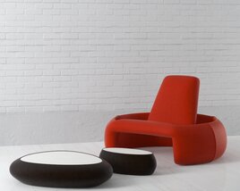 Modern Red Armchair and Coffee Tables 3Dモデル