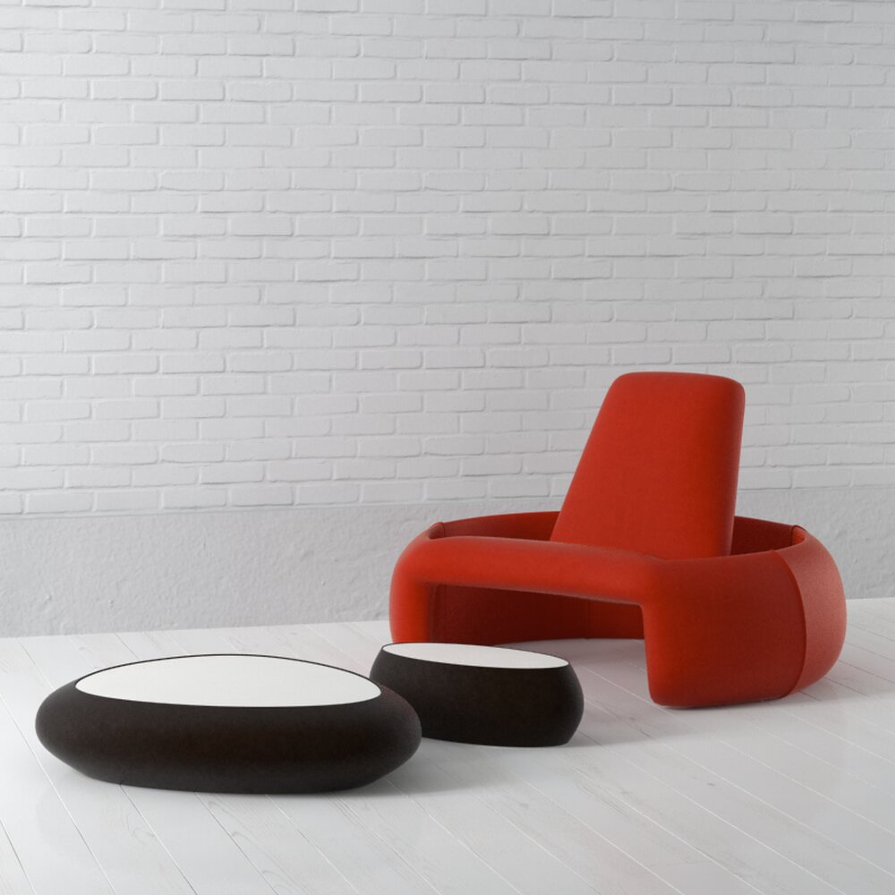 Modern Red Armchair and Coffee Tables 3D model