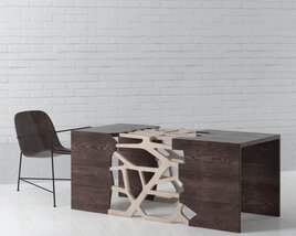 Modern Wooden Desk with Creative Puzzle Legs Modello 3D
