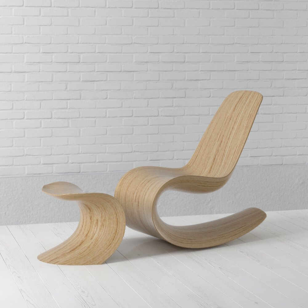 Modern Curved Wooden Chair 3D 모델 