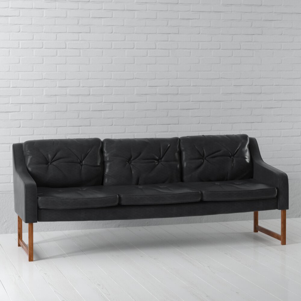 Modern Black Leather Sofa 05 3D模型