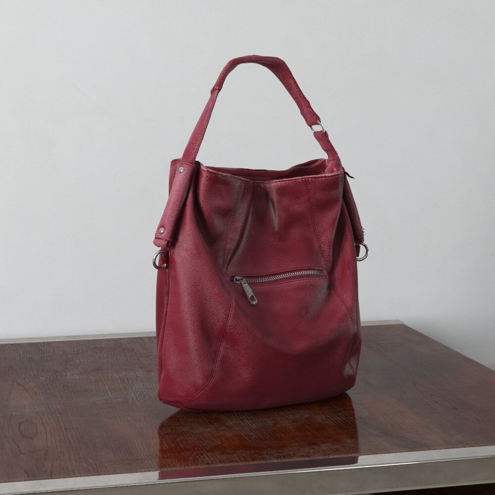 Burgundy Leather Tote Bag Modello 3D