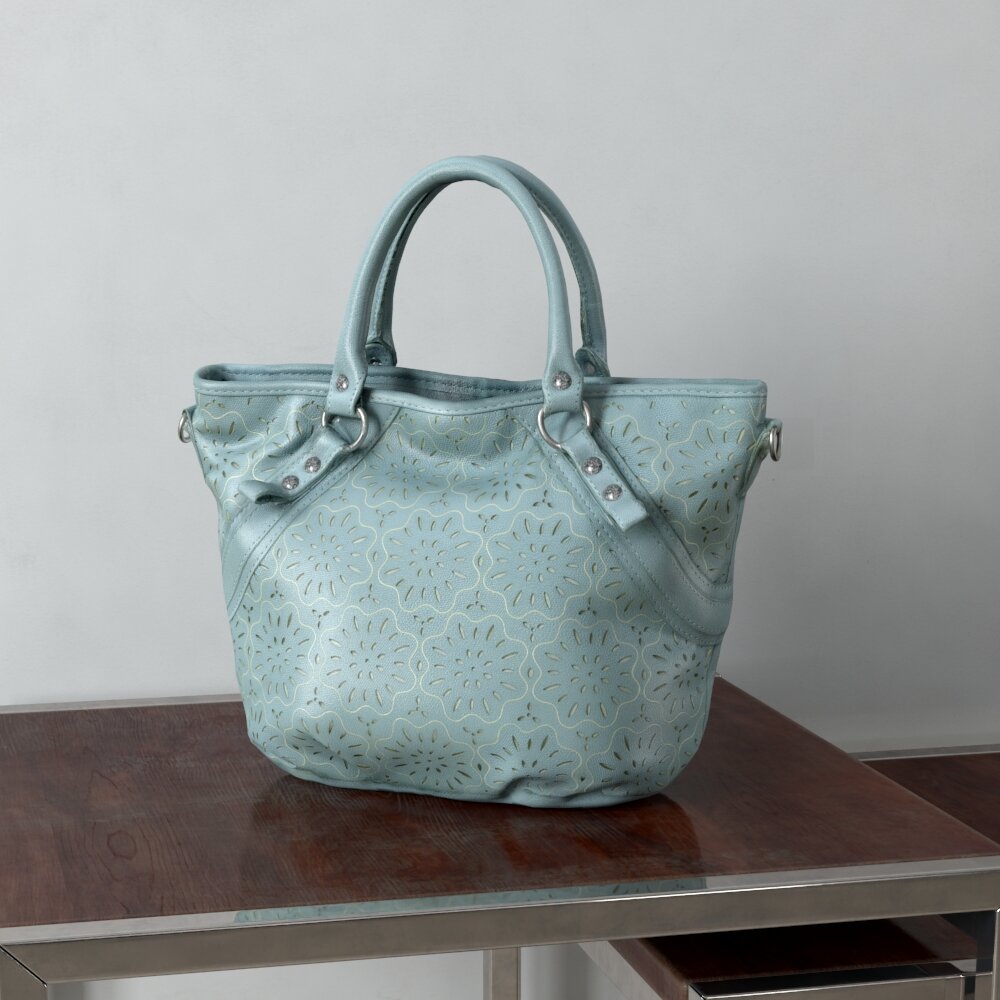 Aqua Ostrich Leather-Embossed Handbag 3Dモデル