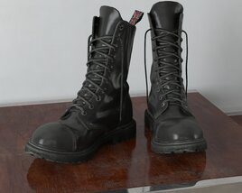 Sturdy Black Lace-up Boots 3D 모델 