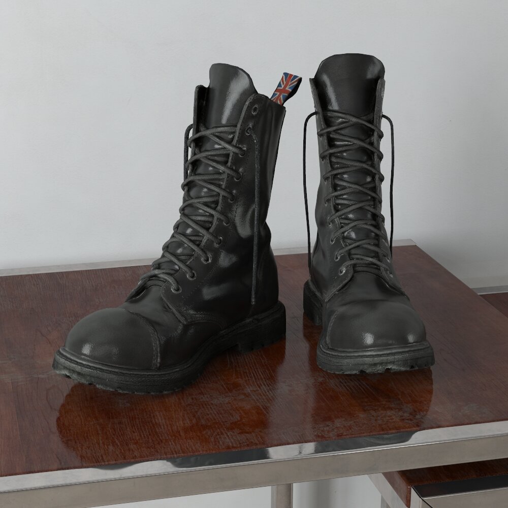 Sturdy Black Lace-up Boots 3D-Modell