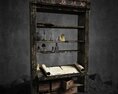 Antique Shelf with Scrolls and Pottery 3D模型