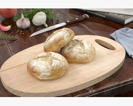 Artisan Bread Rolls on Wooden Cutting Board 3D модель
