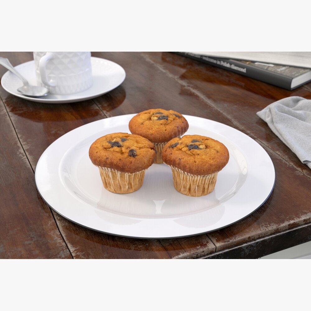 Three Chocolate Chip Muffins 3D-Modell
