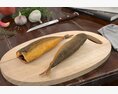 Smoked Fish on Wooden Cutting Board 3d model