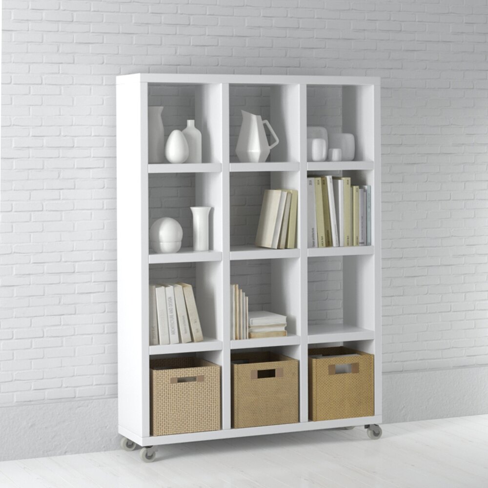 White Bookcase Organizer Modello 3D