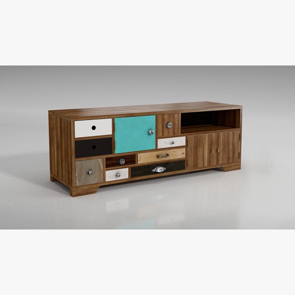 Eclectic Wooden TV Stand Modello 3D
