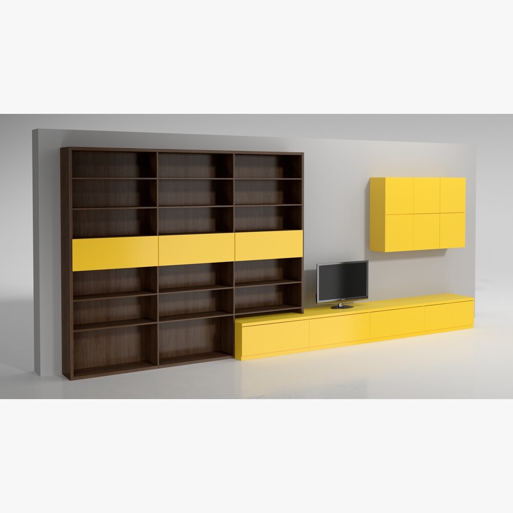 Modern Two-Tone Bookshelf and Entertainment Unit Modelo 3D