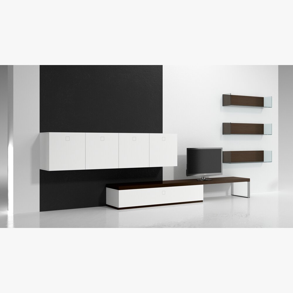 Modern Minimalist TV Stand and Wall Shelving Unit 3D-Modell
